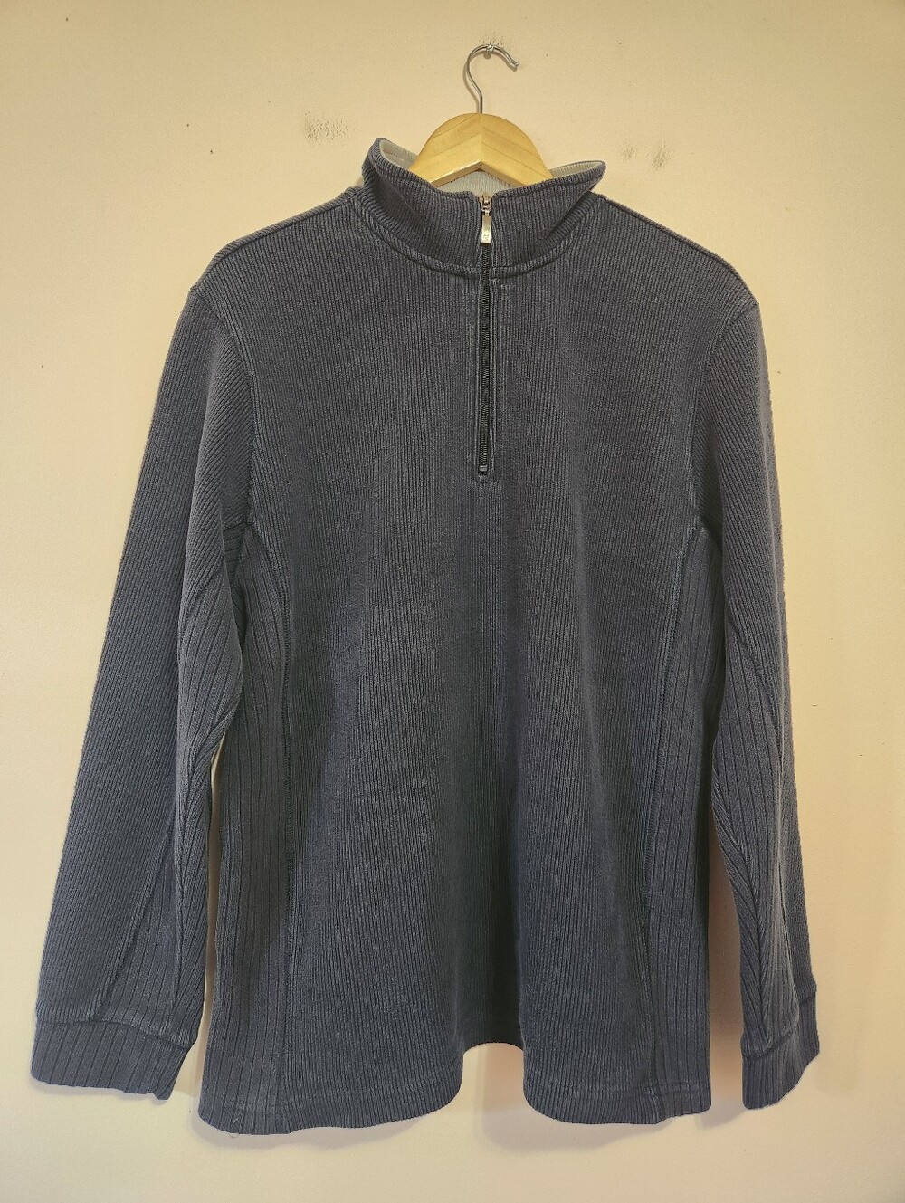 Hathaway H5 Series Faded Blue Ribbed Quarter Zip Pullover Sweater Grunge Y2K XL